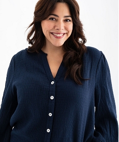 blouse manches 34 en gaze de coton stretch femme grande taille bleu blousesG465501_2