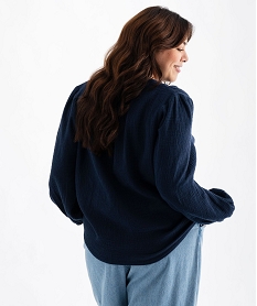 blouse manches 34 en gaze de coton stretch femme grande taille bleu blousesG465501_3