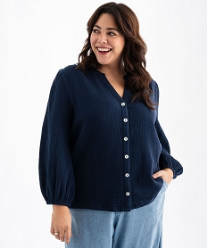 blouse manches 34 en gaze de coton stretch femme grande taille bleu blousesG465501_4