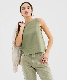 GEMO Blouse sans manches unie en viscose et lin femme kaki standard