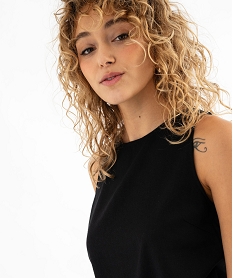 blouse sans manches unie en viscose et lin femme noir standard blousesG466601_2