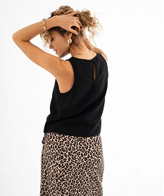 blouse sans manches unie en viscose et lin femme noir standard blousesG466601_3
