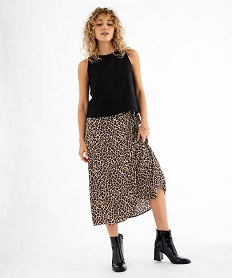 blouse sans manches unie en viscose et lin femme noir standard blousesG466601_4