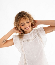 blouse sans manches en plumetis a volant femme blanc chine blousesG466801_2