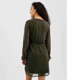 robe imprimee en voile a manches longues femme kaki fonceG468601_3