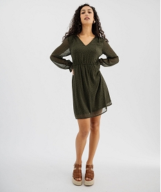 robe imprimee en voile a manches longues femme kaki fonceG468601_4
