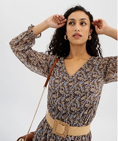 robe imprimee en voile a manches longues femme multicoloreG468701_2
