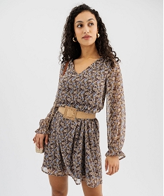 robe imprimee en voile a manches longues femme multicoloreG468701_4