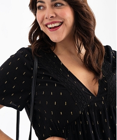 robe midi en viscose froissee a col v et manches courtes femme grande taille noirG468801_2