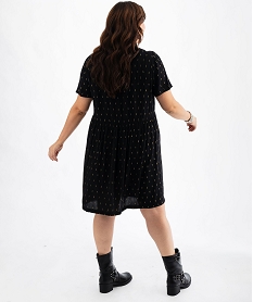 robe midi en viscose froissee a col v et manches courtes femme grande taille noirG468801_3