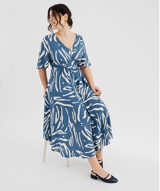 GEMO Robe fluide à motifs fleuris femme grande taille bleu standard