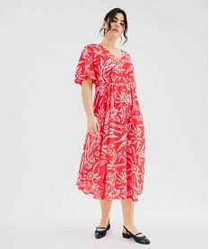 GEMO Robe fluide à motifs fleuris femme grande taille rouge standard