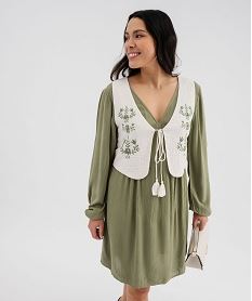 GEMO Robe fluide à manches longues avec gilet sans manches femme kaki standard