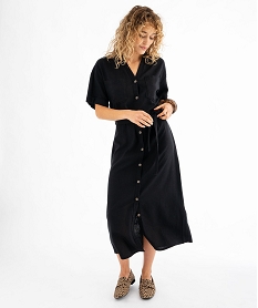 GEMO Robe chemise longue en viscose et lin femme noir standard