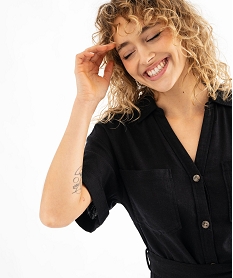 robe chemise longue en viscose et lin femme noir standardG469501_2