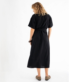 robe chemise longue en viscose et lin femme noir standardG469501_3