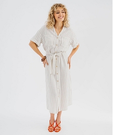 robe chemise a manches courtes a rayures femme blanc chineG469601_4