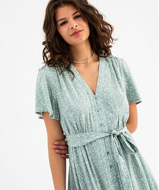 robe longue imprimee a manches courtes femme vertG469901_2