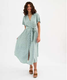 robe longue imprimee a manches courtes femme vertG469901_4
