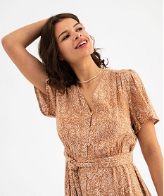 robe longue imprimee a manches courtes femme brunG470001_2