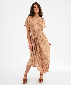 robe longue imprimee a manches courtes femme brunG470001_4