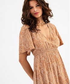 robe courte imprimee a manches courtes femme brunG470201_2
