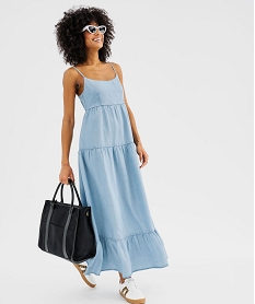 robe longue a bretelles en denim lyocell femme bleuG470301_4