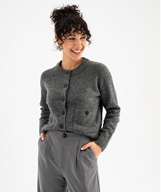 gilet a col rond coupe courte femme gris giletsG472001_4