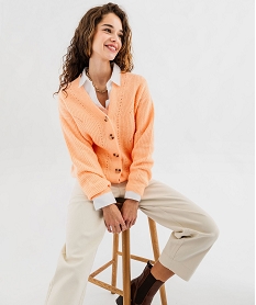 GEMO Gilet col V en maille ajourée femme orange standard