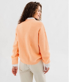 gilet col v en maille ajouree femme orange standard giletsG472301_3