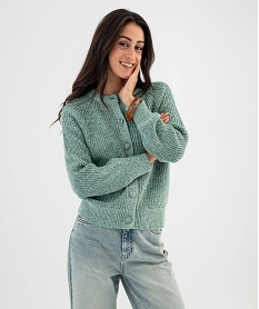 GEMO Gilet en maille chinée à col rond femme vert standard