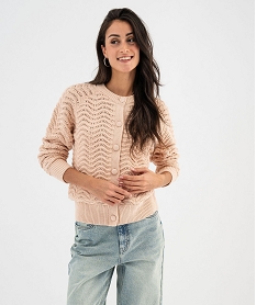 GEMO Gilet en maille fantaisie à col rond femme rose standard