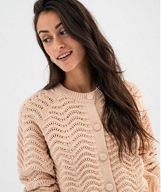 gilet en maille fantaisie a col rond femme rose standard giletsG472601_2