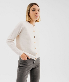 GEMO Gilet à col rond en maille fine femme blanc chine