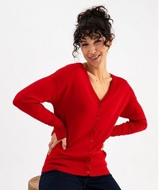 GEMO Gilet col V en maille fine unie femme rouge standard