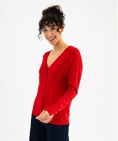 gilet col v en maille fine unie femme rouge standard giletsG474001_2