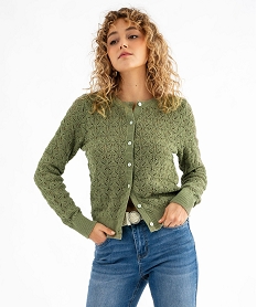 GEMO Gilet à col rond en maille ajourée femme kaki standard