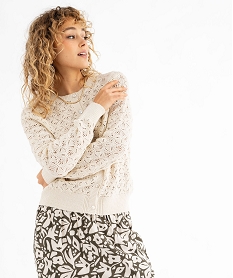 gilet a col rond en maille ajouree femme blanc chine giletsG474501_2