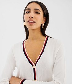 gilet en maille fine et souple  bandes colorees femme blanc chine giletsG474701_2
