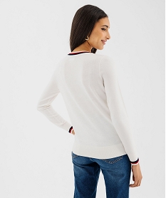 gilet en maille fine et souple  bandes colorees femme blanc chine giletsG474701_3