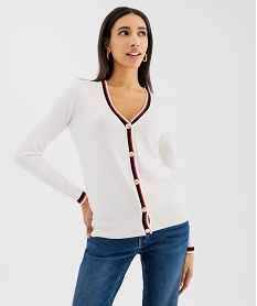 gilet en maille fine et souple  bandes colorees femme blanc chine giletsG474701_4