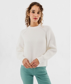GEMO Pull en maille côtelée avec emmanchures fantaisie femme blanc chine