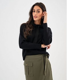 GEMO Pull large à capuche avec liens pailletés femme noir standard