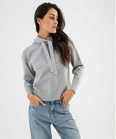 GEMO Pull large à capuche avec liens pailletés femme Gris