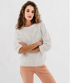 GEMO Pull en coton avec maille ajourées sur l’avant femme blanc chine