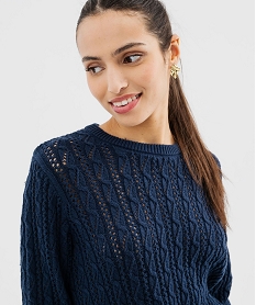 pull en maille torsadee ajouree femme - lulucastagnette bleu pullsG476101_4