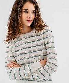 pull raye en maille ajouree femme blanc chine pullsG476301_2