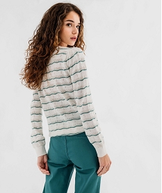 pull raye en maille ajouree femme blanc chine pullsG476301_3