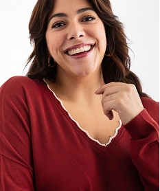 pull en maille fine a col v fantaisie contrastant femme rouge vif pullsG476501_2