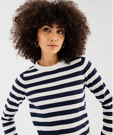 pull raye en coton en maille ajouree femme - lulucastagnette blanc chine pullsG476801_2